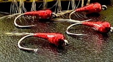6 Tungsten Euro Jig Flies Bloodworm Nymphs