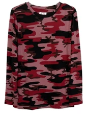 Denim & Co Heavenly Jersey Shirt Pink Camo Sz M Long Sleeve A296281 Women YV21