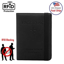 RFID Blocking Leather Passport Holder Case Cover Wallet for Securely Travel Trip
