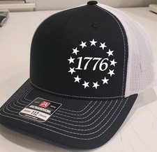 1776 stars embroidered black white Richardson 112 snapback hat
