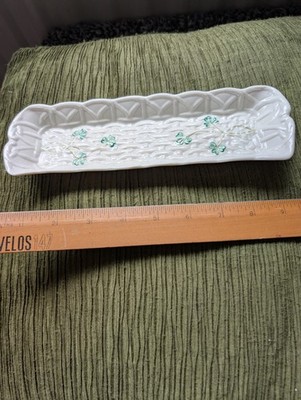 Belleek China Porcelain Ireland Shamrock Mint Candy Trinket Tray Dish 9.5'' x 3''