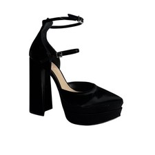 Schutz Elysee Double Platform Pumps Womens 8 Black Pointed Toe Ankle Straps