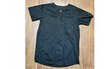 Youth L Black Button Up Athletic Baseball Jersey Shirt