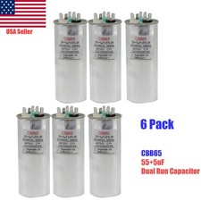 55 5uF 5/5 MFD uF Dual Run Capacitor 370-440 vac Volts AC Motor HVAC - 6 Pack