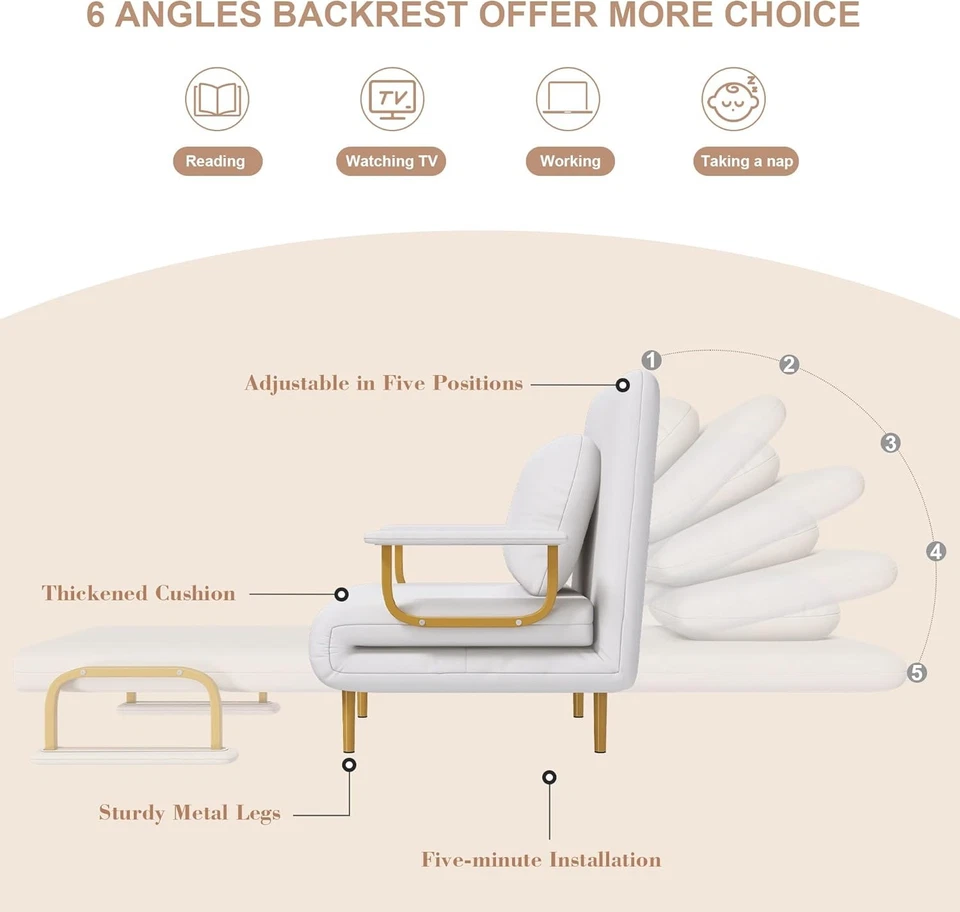 Sofá cama convertible 3 en 1 sillón plegable reclinable silla cama Foto 3 de 4