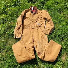 Carhartt X01 BRN Brown Quilt Lined Duck Work Coveralls Size 40 Short Warm