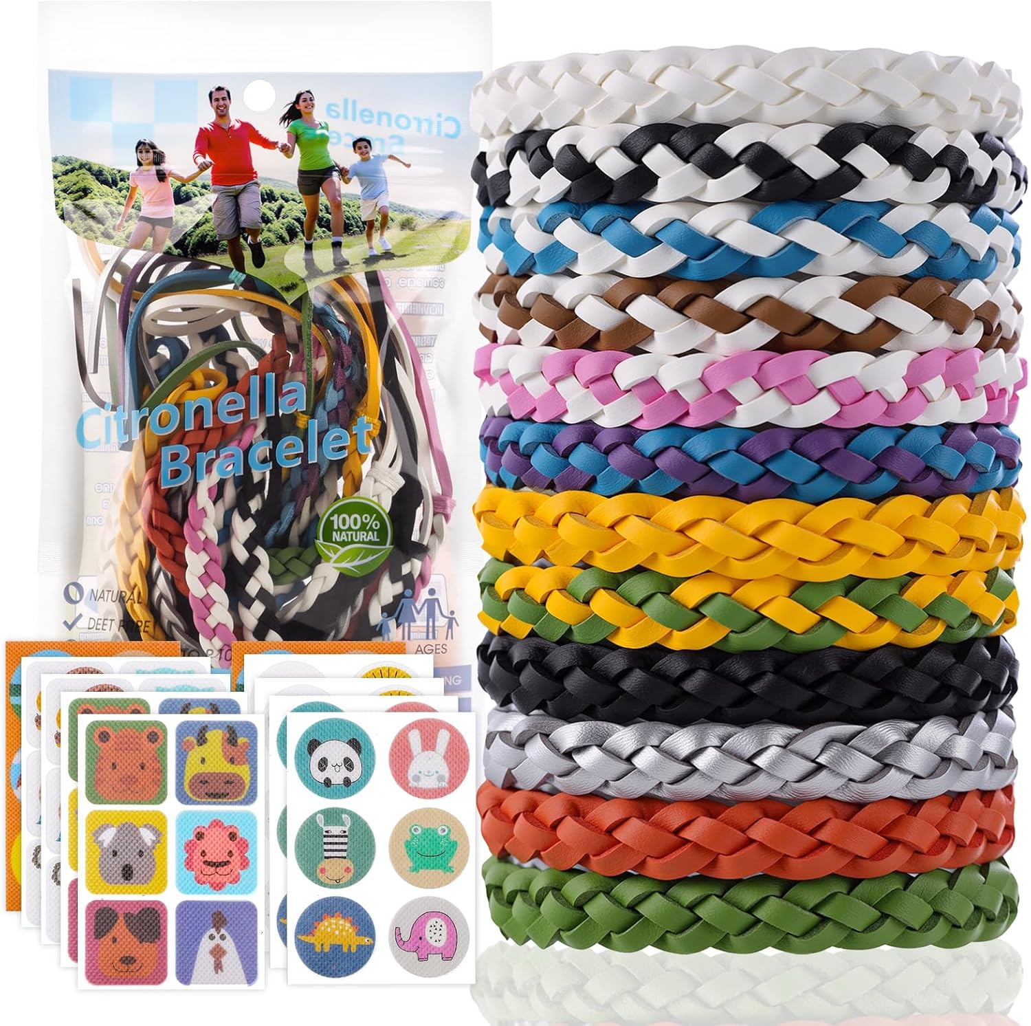 Mosquito Repellent Bracelet 12 Pack Adjustable Leather Band & 60 Insect Repellen