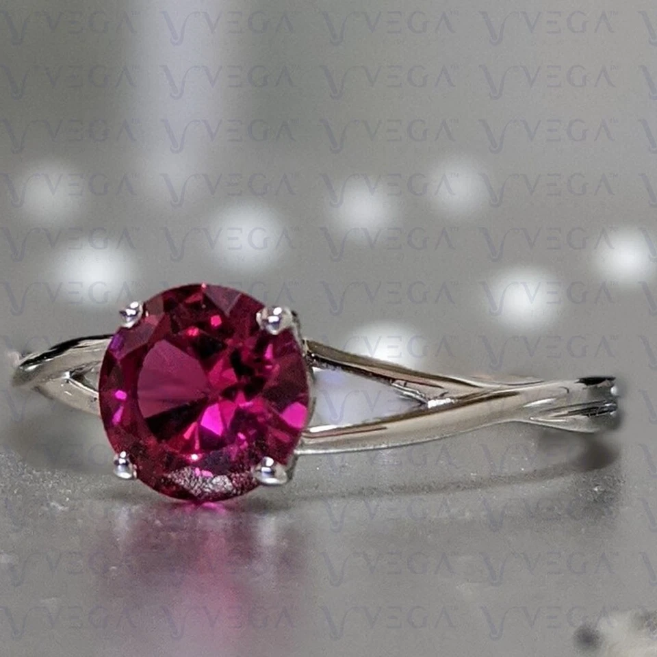 3.00Carat Round Cut Natural Ruby Solitaire Engagement Ring 18K White Gold Plated - Image 2 of 4