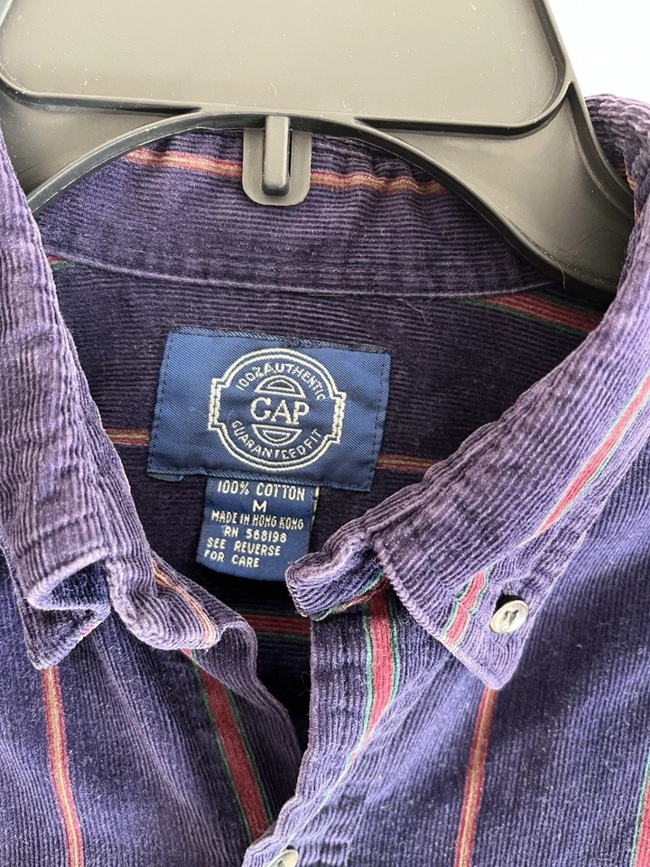Camisa masculina vintage Gap veludo listra roxa média preppy botão para cima clássica anos 90 Y2K - Imagem 3 de 4