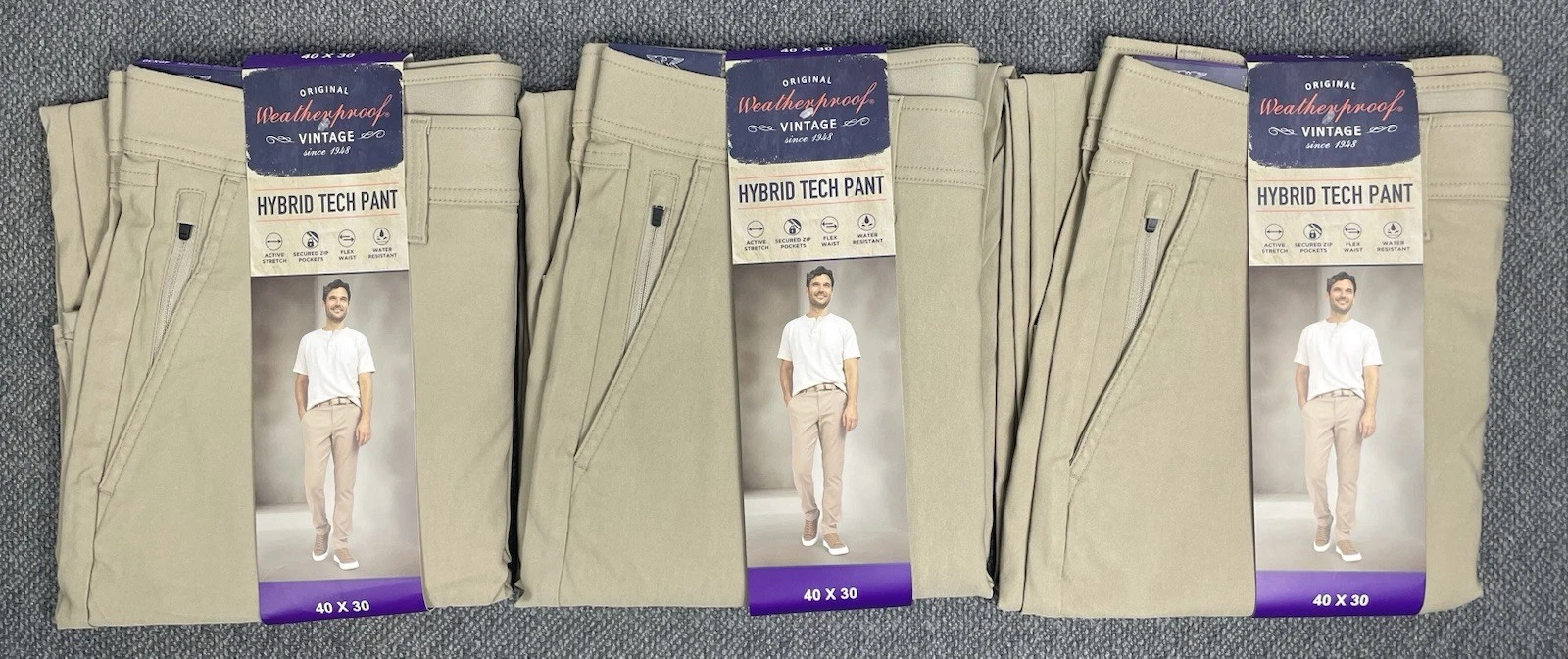 Weatherproof Vintage Men's Hybrid Tech Pant Lot of 3 TAN 40x30 NWT