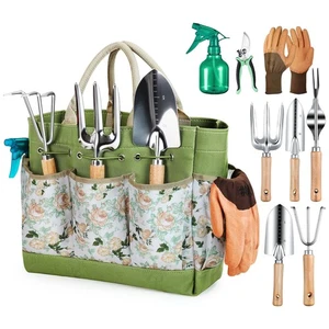 9-Piece Ensemble d'outils de jardin lourd avec sac organisateur - Rust-Proof, Durable, Ide