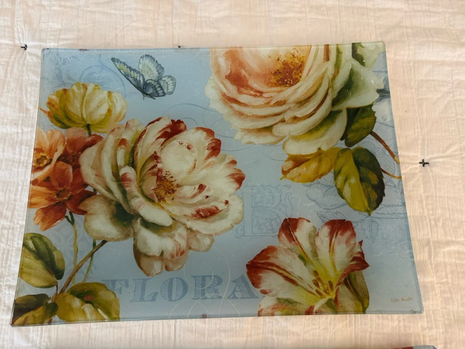 Juego de 4 bandejas de baratija de tocador de jardín de rosas cuencos de vidrio florales Lisa Audit Foto 3 de 4