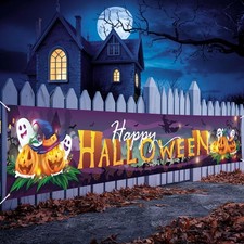 Extra Large Happy Halloween Banner For Outside, 9.8 x 1.6 Ft Fabric Yard Sign