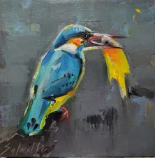 Original oil painting 8"x10" Contemporary art, Realism, Bird, Nature, Blue, Gray