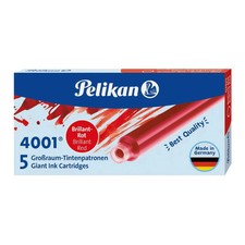Pk/5 Pelikan 4001 Giant Fountain Pen Ink Cartridges GTP/5, Brilliant Red