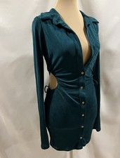 Lucy in the Sky Los Angeles Green Sexy Mini Dress Long Sleeve Cut Out Sides XS