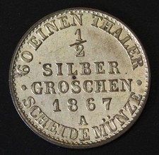 PRUSSIA 1/2 Silber Groschen 1867 A - Silver 0.222 - Wilhelm I. - XF- - 830