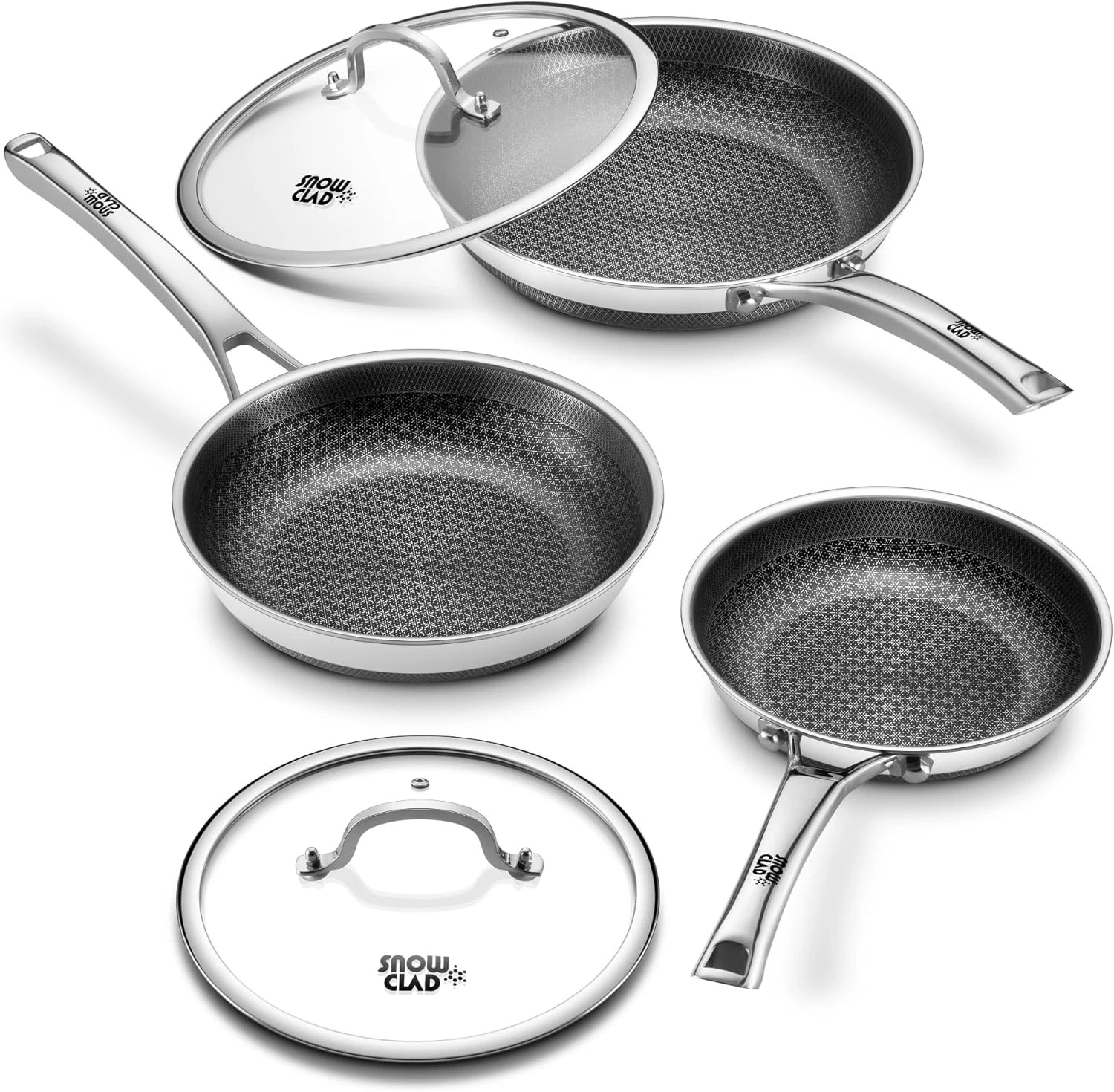 Non Stick Frying Pans Set 8+10+12 Inch 2 Lids Hybrid