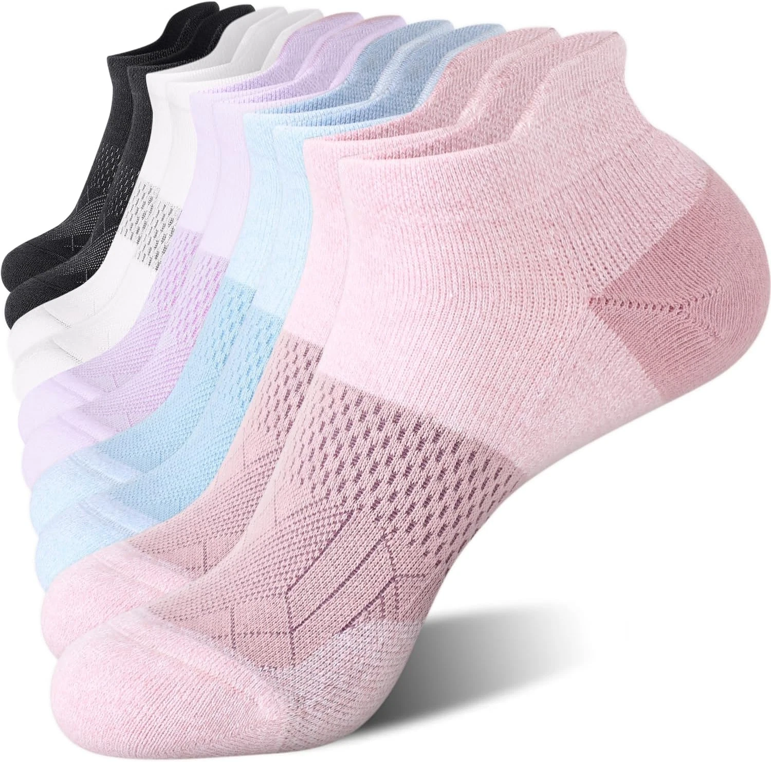 FITRELL 5-6 Pairs Ankle Running Socks for Women Athletic Cushioned Low Cut Tab S