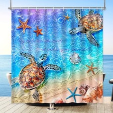 Teal Blue Shower Curtain, Nautical Ocean 72"W x 72"L Pack of 1 Sea Turtle