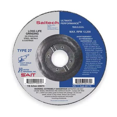 United Abrasives/Sait 20064 Depressed Center Grinding Wheel, Type 27, 4 1/2 In