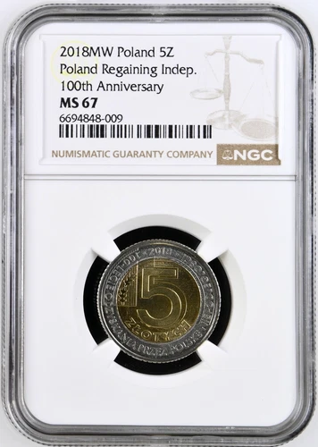 Poland 5 Zlote 2018 MW NGC MS 67 UNC 100 Anniversary Poland Indep.