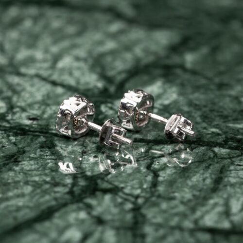 White Gold Men's Round 0.28Ct Miracle Set Natural Diamond Stud Earrings - Picture 6 of 6