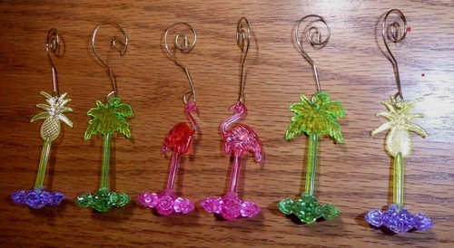 Juego de 6 adornos colgantes únicos de árbol de flamenco rosa piña hechos a mano Luau - Imagen 4 de 11