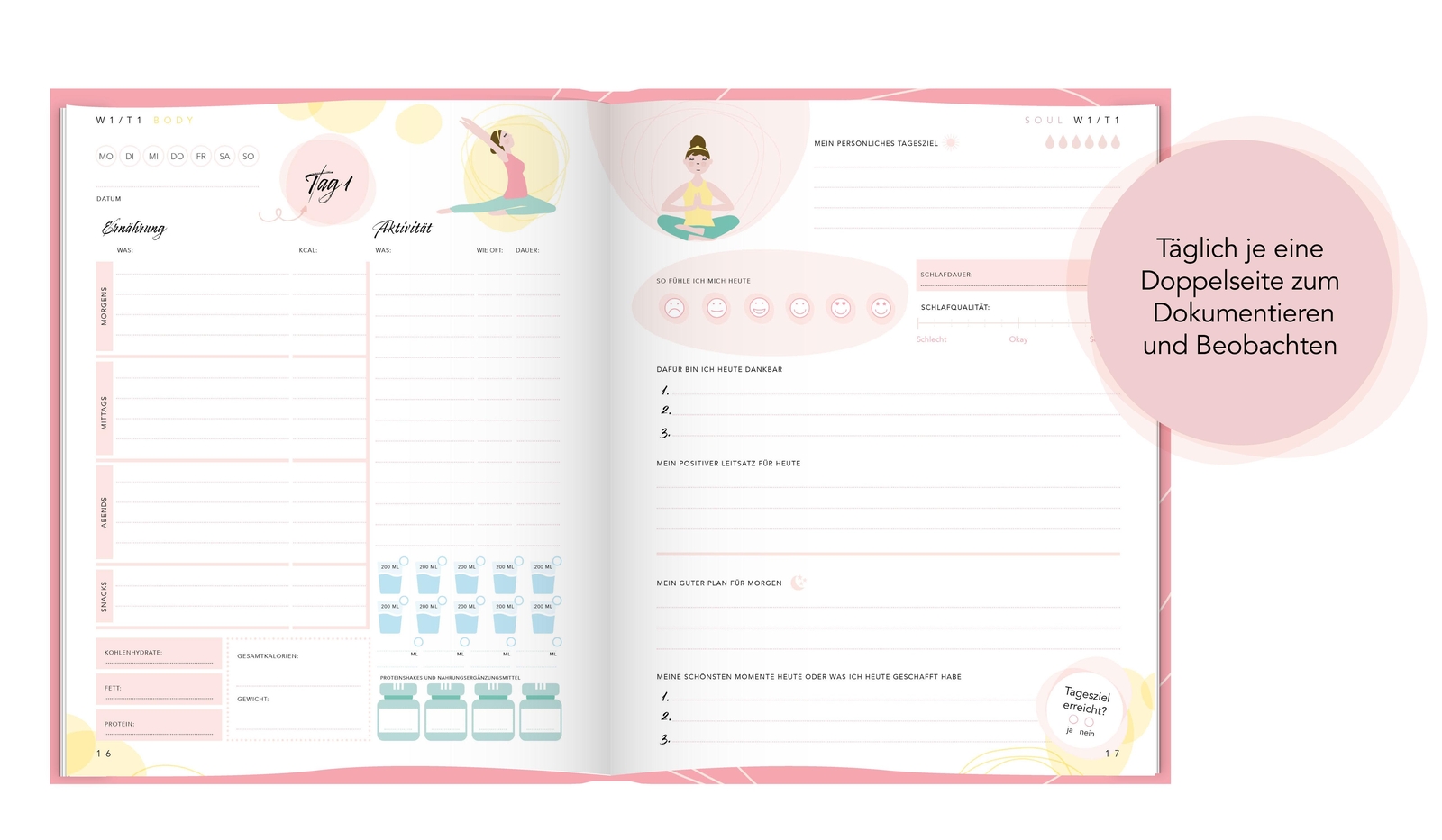 Thumbnail - Yoga Fitness-tagebuch & Ernährungstagebuch Für Frauen | Body & Soul