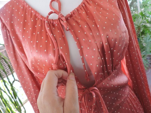 Vintage 1960's Della Junior Petites Orange White Polka Dot Satin Jumpsuit XXS - Picture 5 of 10
