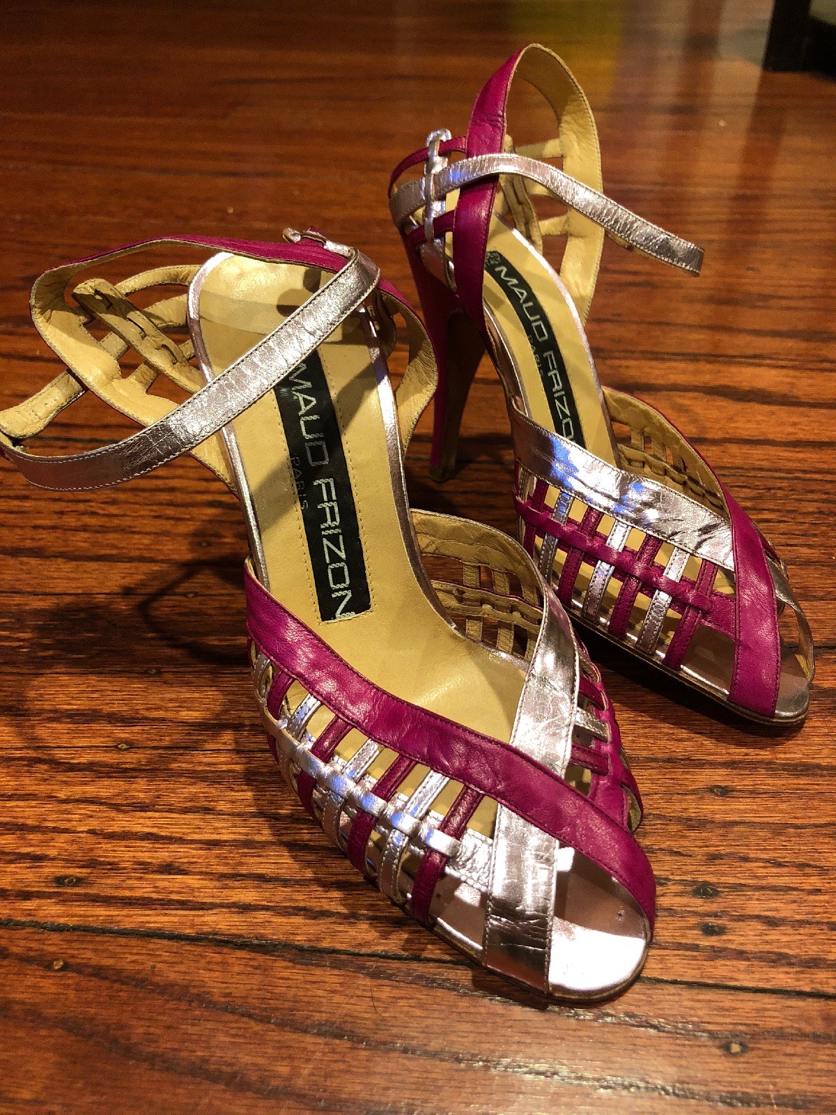 New New New VTG Maud frizon leather high heel Sandals size 35.5 In Hot Pink & Silver 73eff1 New New New VTG Maud frizon leather high heel Sandals size 35.5 In Hot Pink & Silver 73eff1