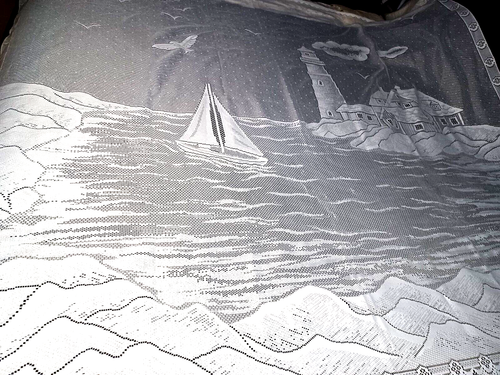 Quäker Netz Stil weiß Leuchtturm Vorhang Tischdecke 69" x 74" Vintage - Bild 2 von 6