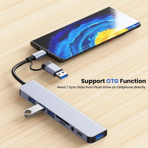 Hub USB-C multipuerto 8 en 1 tipo C a USB 3.0 4K adaptador para Macbook/laptop Reino Unido - Imagen 3 de 6