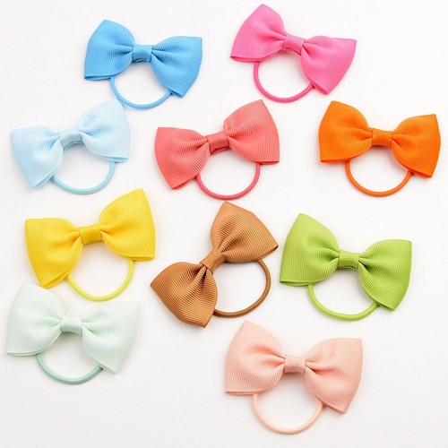 Candy Color Bowknot Hair Bands -Ribbon Bow Ponytail Girls Elastic Hair Ties 2Pcs - Picture 7 of 32