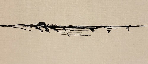No.442 Original Abstract Minimal Landscape Drawing On Canvas By K.A.Davis - Picture 3 of 12