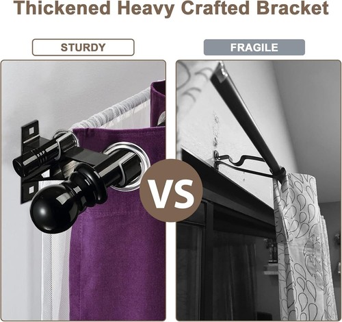 Double Curtain Pole for Eyelet Curtains - Black, Extendable Metal Rod 76-149cm - Picture 4 of 7