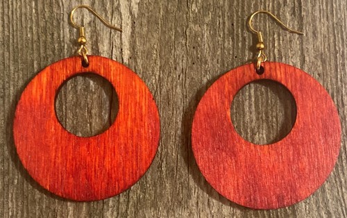 Wood Earrings - 2" x 2" Offset Circle - Choose Your Color - Picture 4 of 6