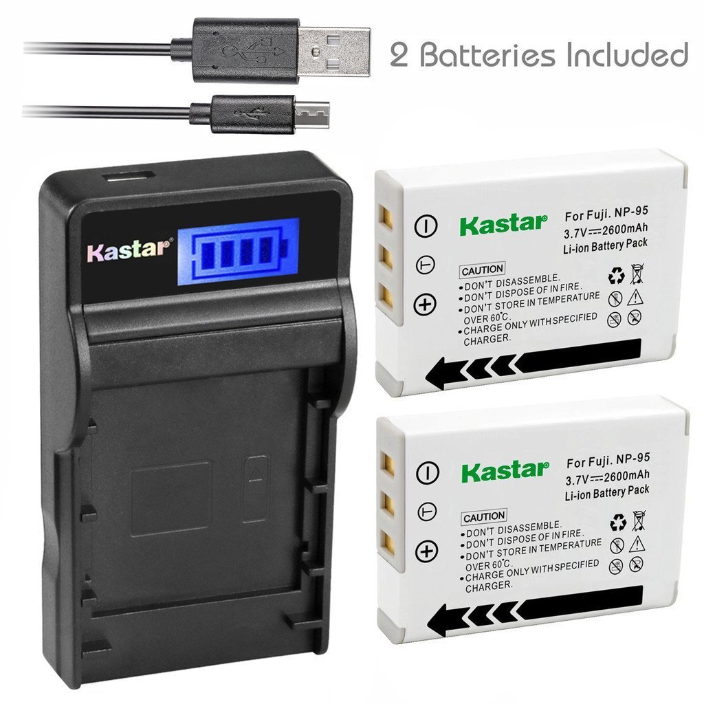 NP-95 Battery & Slim LCD Charger for Fujifilm XF 10, FinePix X100S