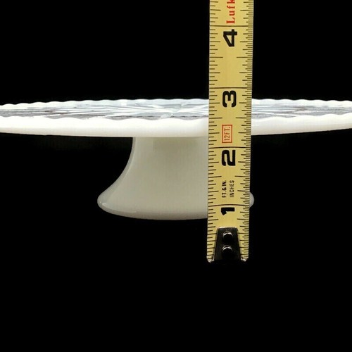 Vtg Milk Glass Cake Stand Gold Tone Design White Kitchen Decor Anchor Hocking - Picture 4 of 8