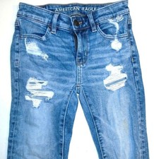 AMERICAN EAGLE SUPER STRETCH JEGGINGS DISTRESSED LIGTH WASH SIZE 00 PREOWNED