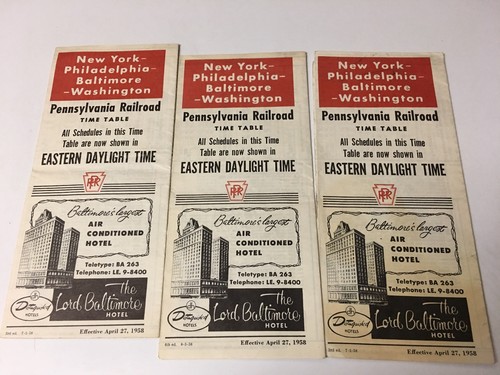 3 horarios de ferrocarril de Pensilvania 1958 - Imagen 1 de 3