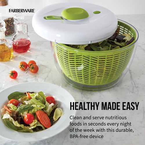 Professional Easy to Use Pump Plastic Salad Spinner 6.6 qt Green with White Lid - Picture 3 of 24