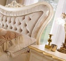 LETTO MATRIMONIALE MARY C/S CRESTA TESSUTO/ECOPELLE CAPITONNE'  FOGLIA ORO