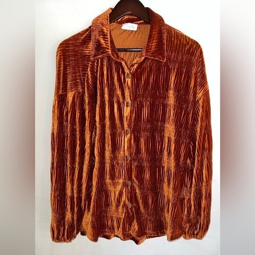 PINK LILY Damen Burnt Orange Samt Gerippt Oversized Button Down Shirt Gr. M - Bild 1 von 5