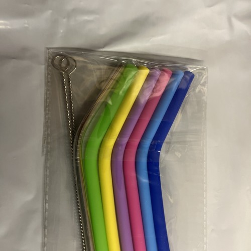 Set 6 Reusable Silicone Straws + 1 Stainless Steel + 2 Cleaning Brush 10 Inch - Picture 6 of 6