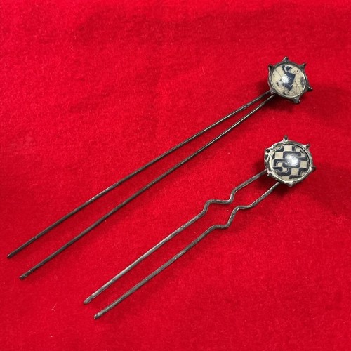 Satsuma Button Kanzashi Hairpin Japanese Handmade Antique Style Edo Komon Motif - Picture 3 of 4