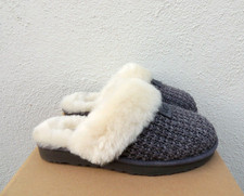 UGG CHARCOAL GREY COZY KNIT SHEEPSKIN PLATFORM SLIPPERS, WOMEN US 8/ EUR 39 NEW