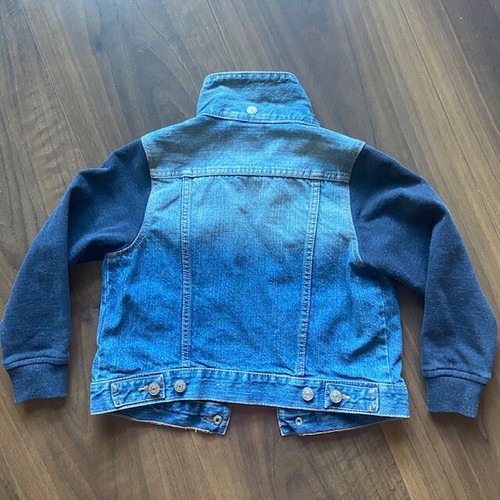 Kids H&M Denim Jean Jacket with Navy Sweatshirt Sleeves - Size 6-7 - Picture 4 of 5