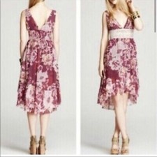 Free People V Neck High Low Midi Dress in Purple Floral Size 2