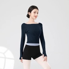 Women Ballet Tops Sweater Dance Crop Tops Coat Knitted Sweater Long Sleeve